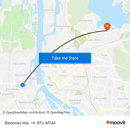 Baldones Iela to RTU MTAF map