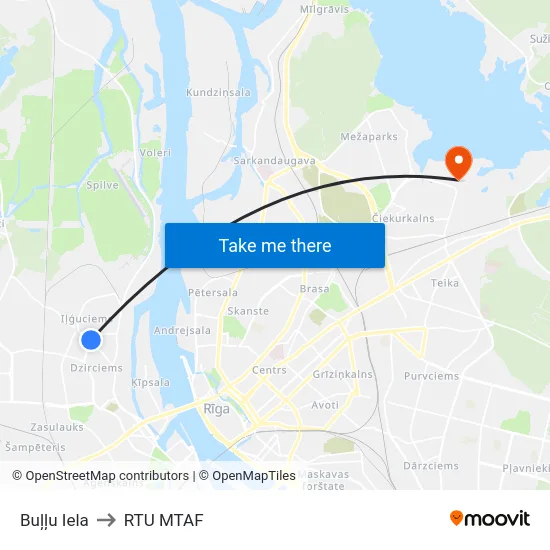 Buļļu Iela to RTU MTAF map