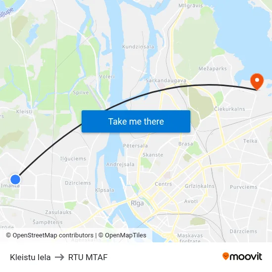 Kleistu Iela to RTU MTAF map