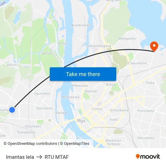 Imantas Iela to RTU MTAF map