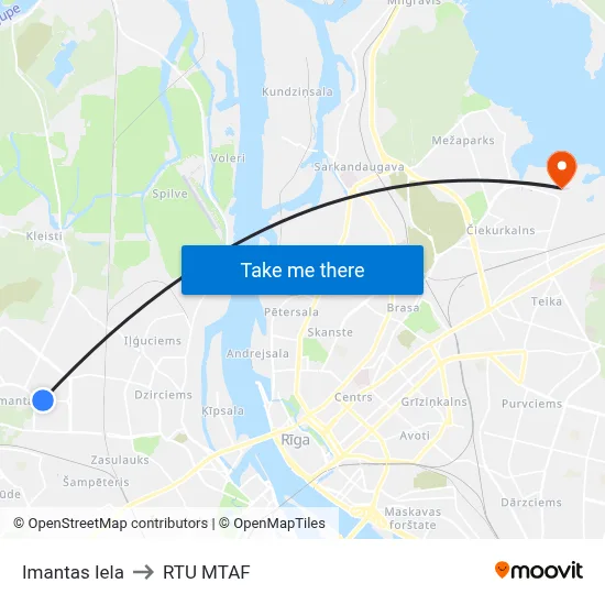 Imantas Iela to RTU MTAF map