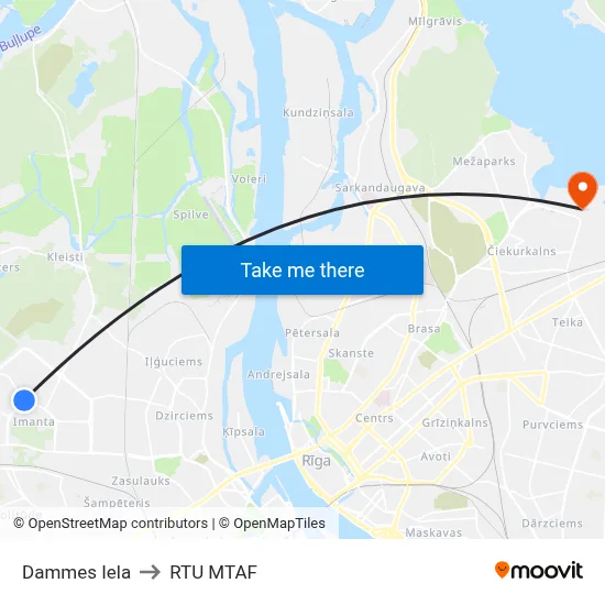 Dammes Iela to RTU MTAF map