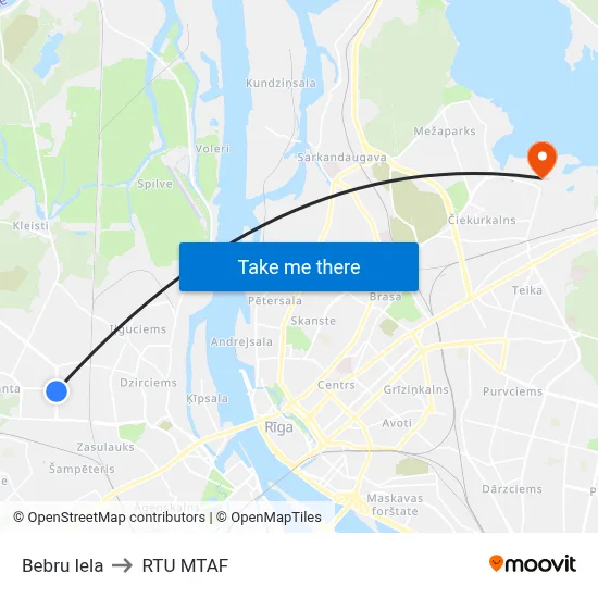 Bebru Iela to RTU MTAF map
