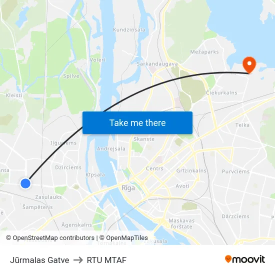 Jūrmalas Gatve to RTU MTAF map