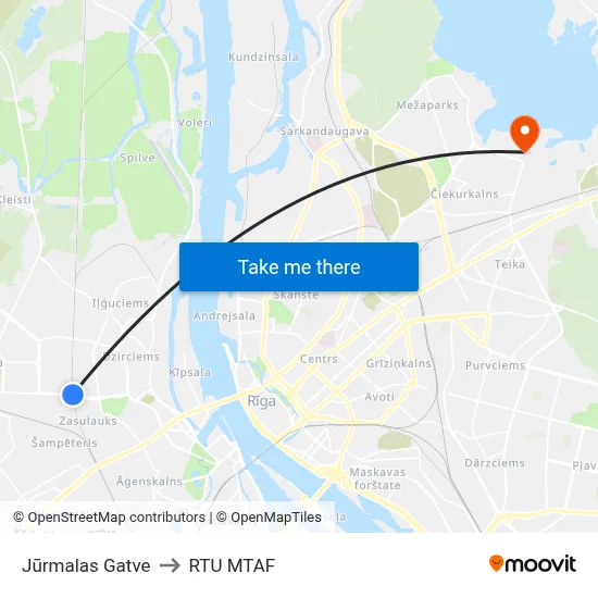 Jūrmalas Gatve to RTU MTAF map