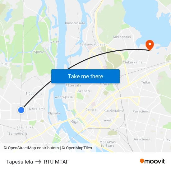 Tapešu Iela to RTU MTAF map