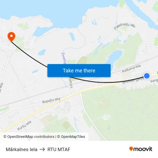 Mārkalnes Iela to RTU MTAF map