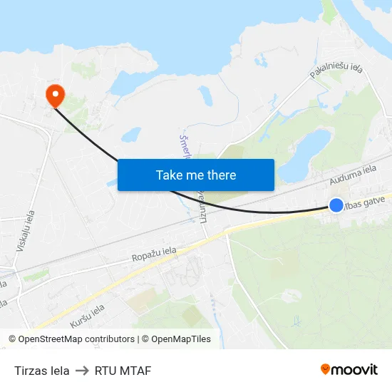 Tirzas Iela to RTU MTAF map