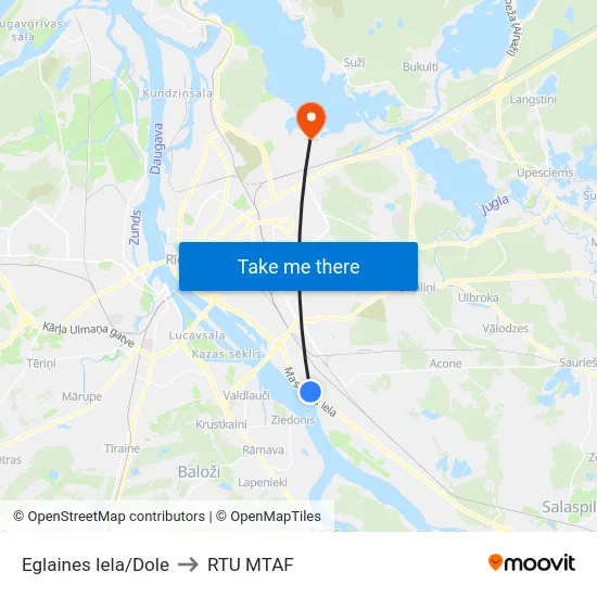 Eglaines Iela/Dole to RTU MTAF map
