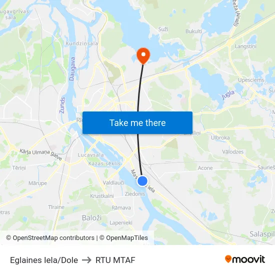 Eglaines Iela/Dole to RTU MTAF map