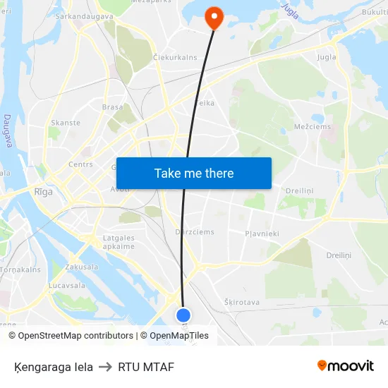 Ķengaraga Iela to RTU MTAF map