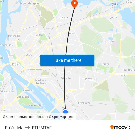 Prūšu Iela to RTU MTAF map