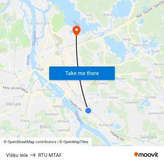 Višķu Iela to RTU MTAF map