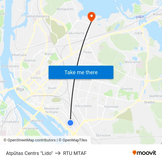 Atpūtas Centrs "Lido" to RTU MTAF map