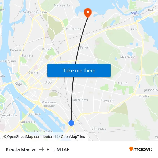 Krasta Masīvs to RTU MTAF map