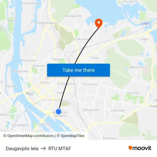Daugavpils Iela to RTU MTAF map