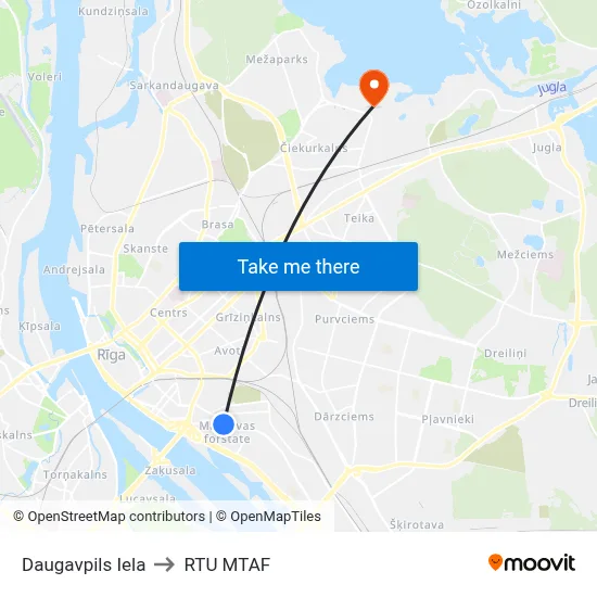 Daugavpils Iela to RTU MTAF map