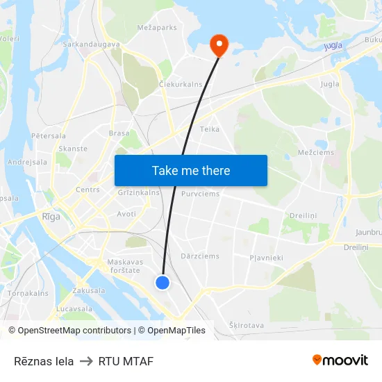 Rēznas Iela to RTU MTAF map