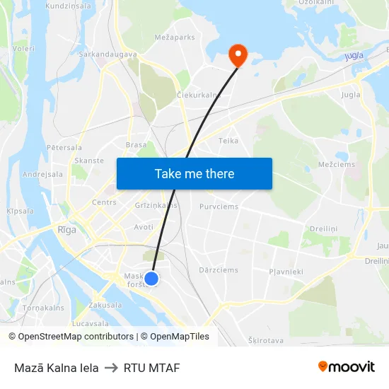 Mazā Kalna Iela to RTU MTAF map