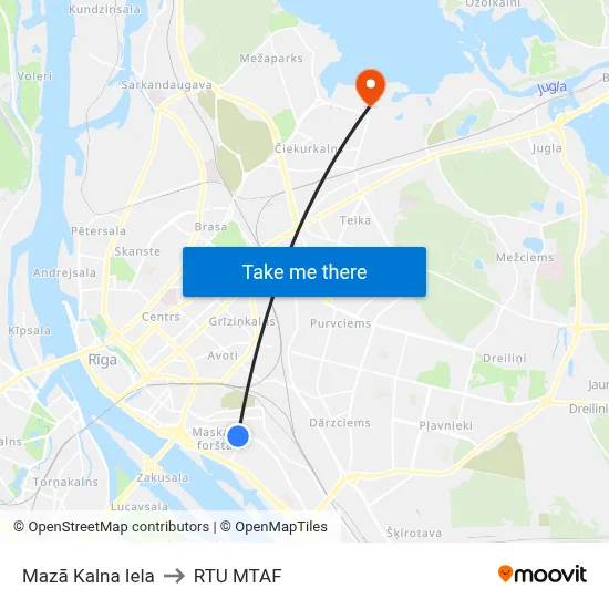 Mazā Kalna Iela to RTU MTAF map