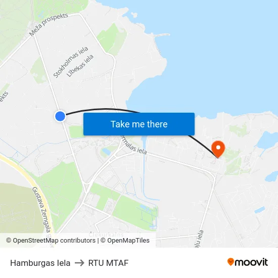 Hamburgas Iela to RTU MTAF map