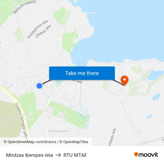 Mirdzas Ķempes Iela to RTU MTAF map