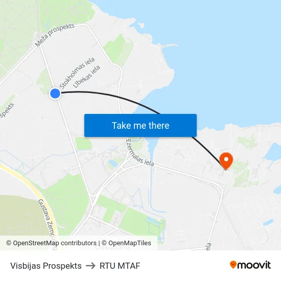 Visbijas Prospekts to RTU MTAF map