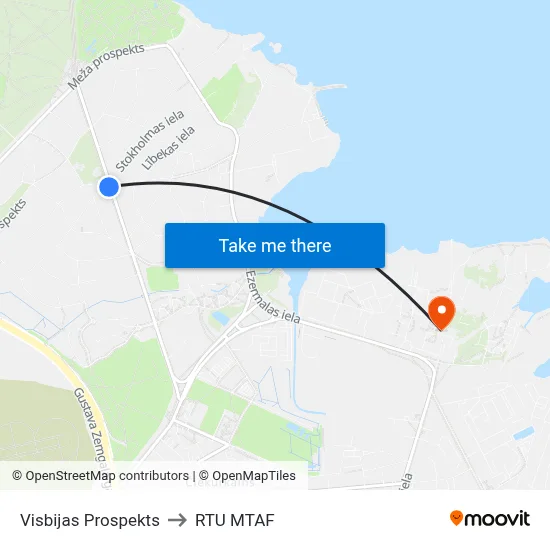 Visbijas Prospekts to RTU MTAF map