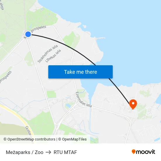 Mežaparks / Zoo to RTU MTAF map