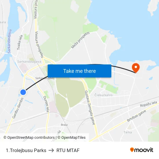 1.Trolejbusu Parks to RTU MTAF map