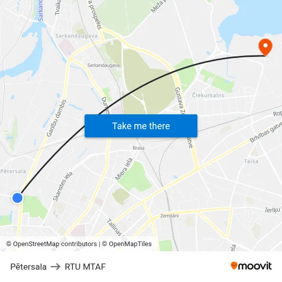 Pētersala to RTU MTAF map