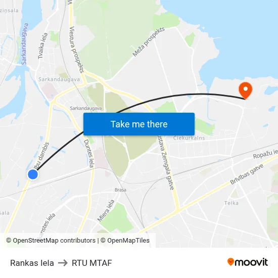 Rankas Iela to RTU MTAF map