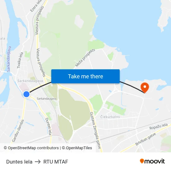 Duntes Iela to RTU MTAF map