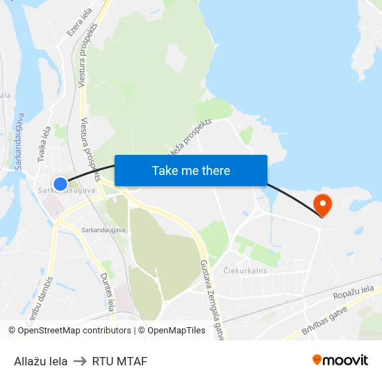 Allažu Iela to RTU MTAF map