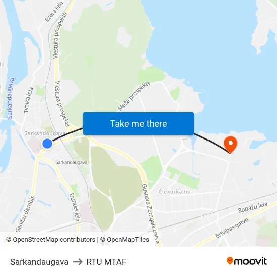 Sarkandaugava to RTU MTAF map