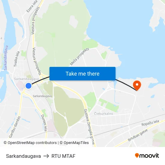 Sarkandaugava to RTU MTAF map