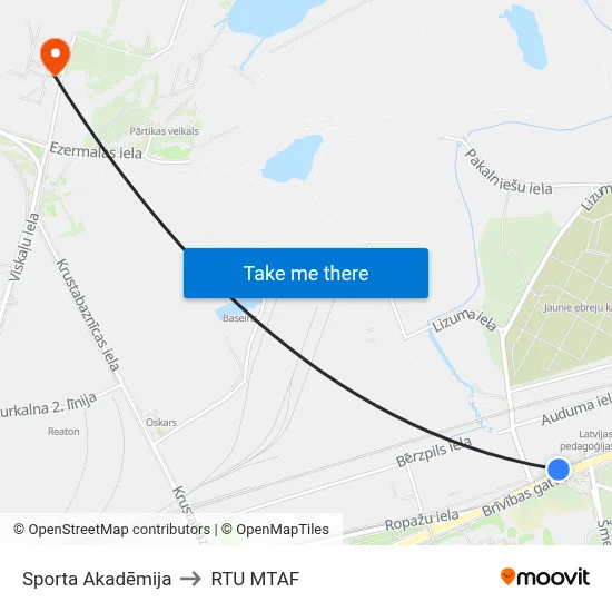 Sporta Akadēmija to RTU MTAF map