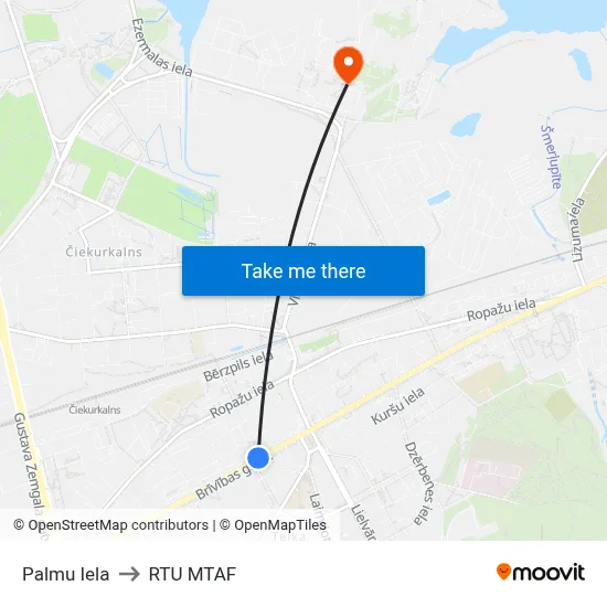 Palmu Iela to RTU MTAF map