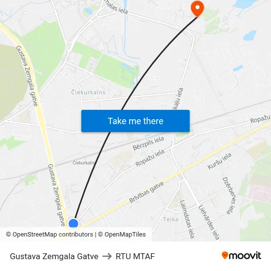 Gustava Zemgala Gatve to RTU MTAF map