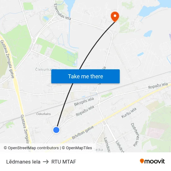 Lēdmanes Iela to RTU MTAF map