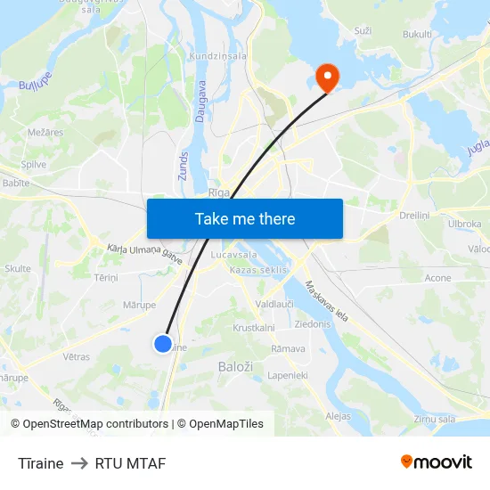 Tīraine to RTU MTAF map