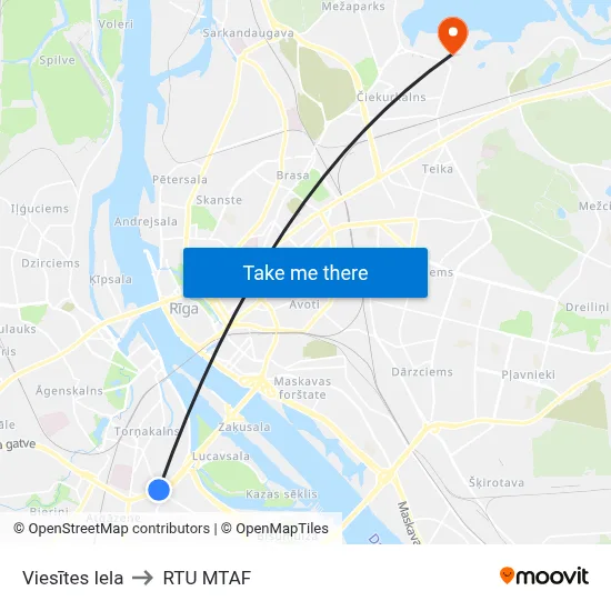 Viesītes Iela to RTU MTAF map
