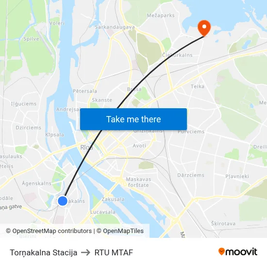 Torņakalna Stacija to RTU MTAF map