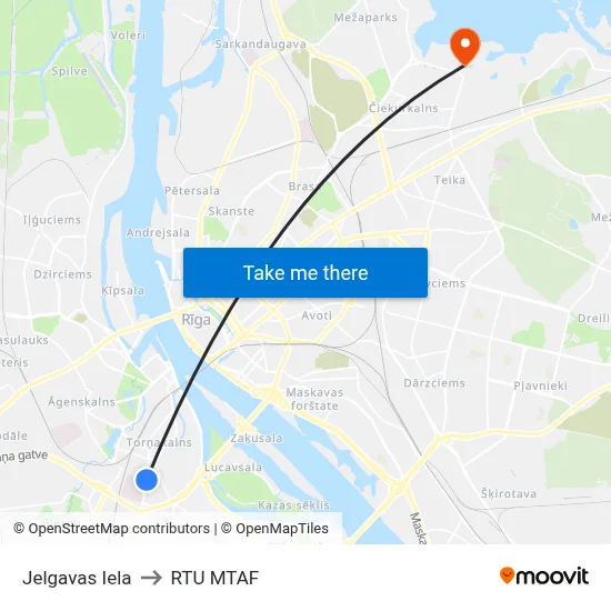 Jelgavas Iela to RTU MTAF map
