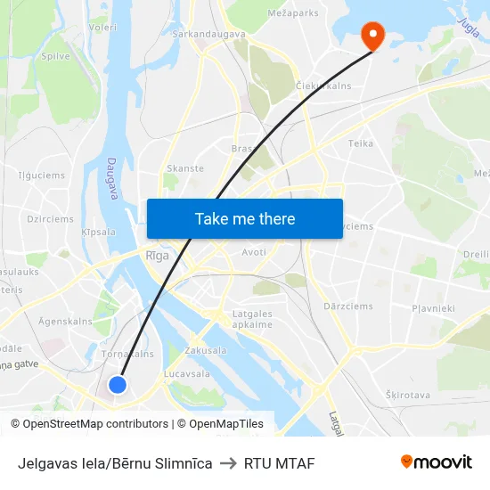 Jelgavas Iela/Bērnu Slimnīca to RTU MTAF map