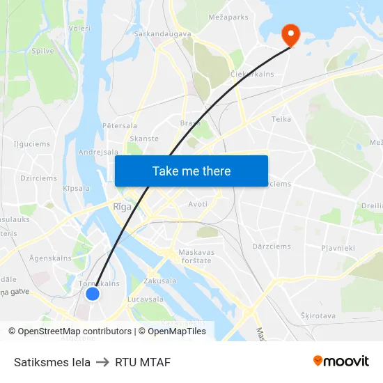 Satiksmes Iela to RTU MTAF map