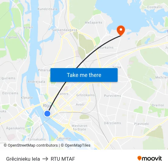 Grēcinieku Iela to RTU MTAF map