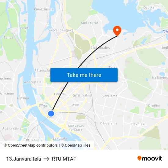 13.Janvāra Iela to RTU MTAF map