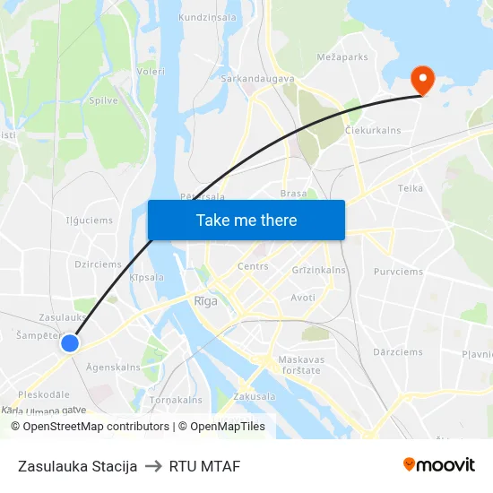 Zasulauka Stacija to RTU MTAF map