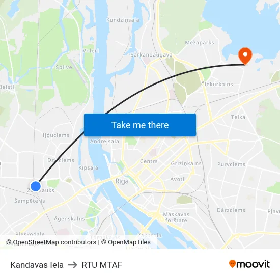 Kandavas Iela to RTU MTAF map